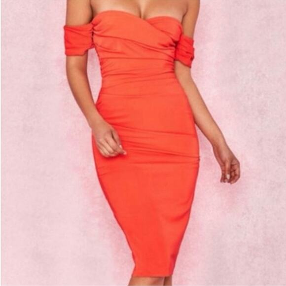 House of CB Orange Off-Shoulder Midi Dress - Picture 3 of 9